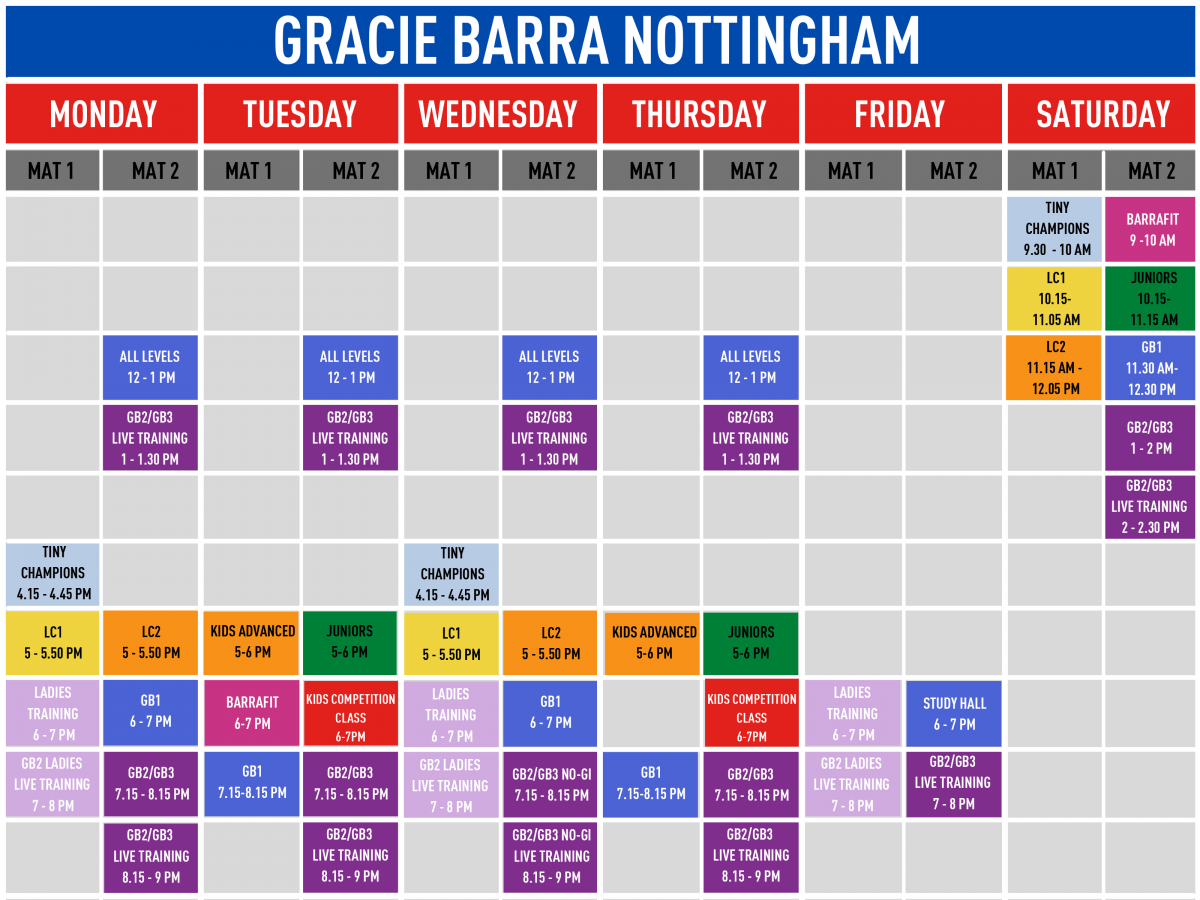 New Timetable for Gracie Barra Nottingham