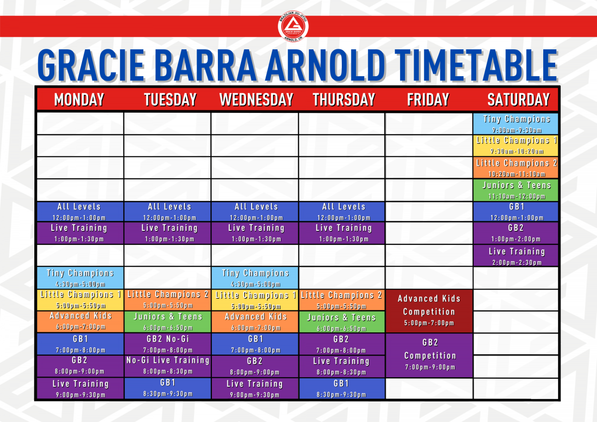 New Timetable for Gracie Barra Arnold